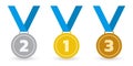 Medal set. Gold, silver and bronze medals with ribbon. Sport awards, winner and champion prize concept. Vector illustration Royalty Free Stock Photo